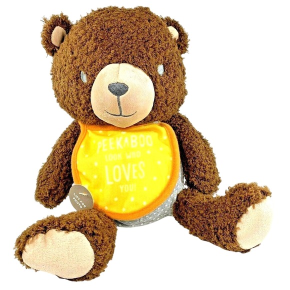 Hallmark Mahogany Peekaboo Photo Bear Plush Brown Gray White Yellow Orange NWT - Picture 1 of 12